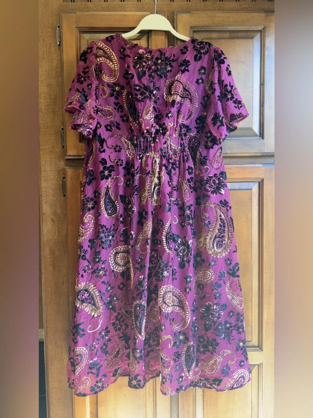 🌸Piper & Scoot Albie Velvet Burnout Dress Womens Size Large Purple Paisley Boho - Picture 3 of 6